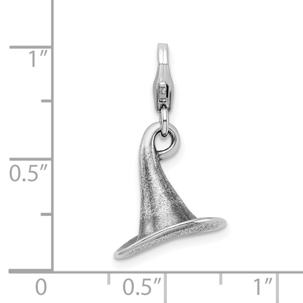 Amore La Vita Sterling Silver Rhodium-plated Polished 3-D Antiqued Witches Hat Charm with Fancy Lobster Clasp