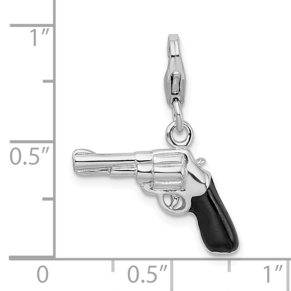 Amore La Vita Sterling Silver Rhodium-plated Polished 3-D Enameled Pistol Charm with Fancy Lobster Clasp