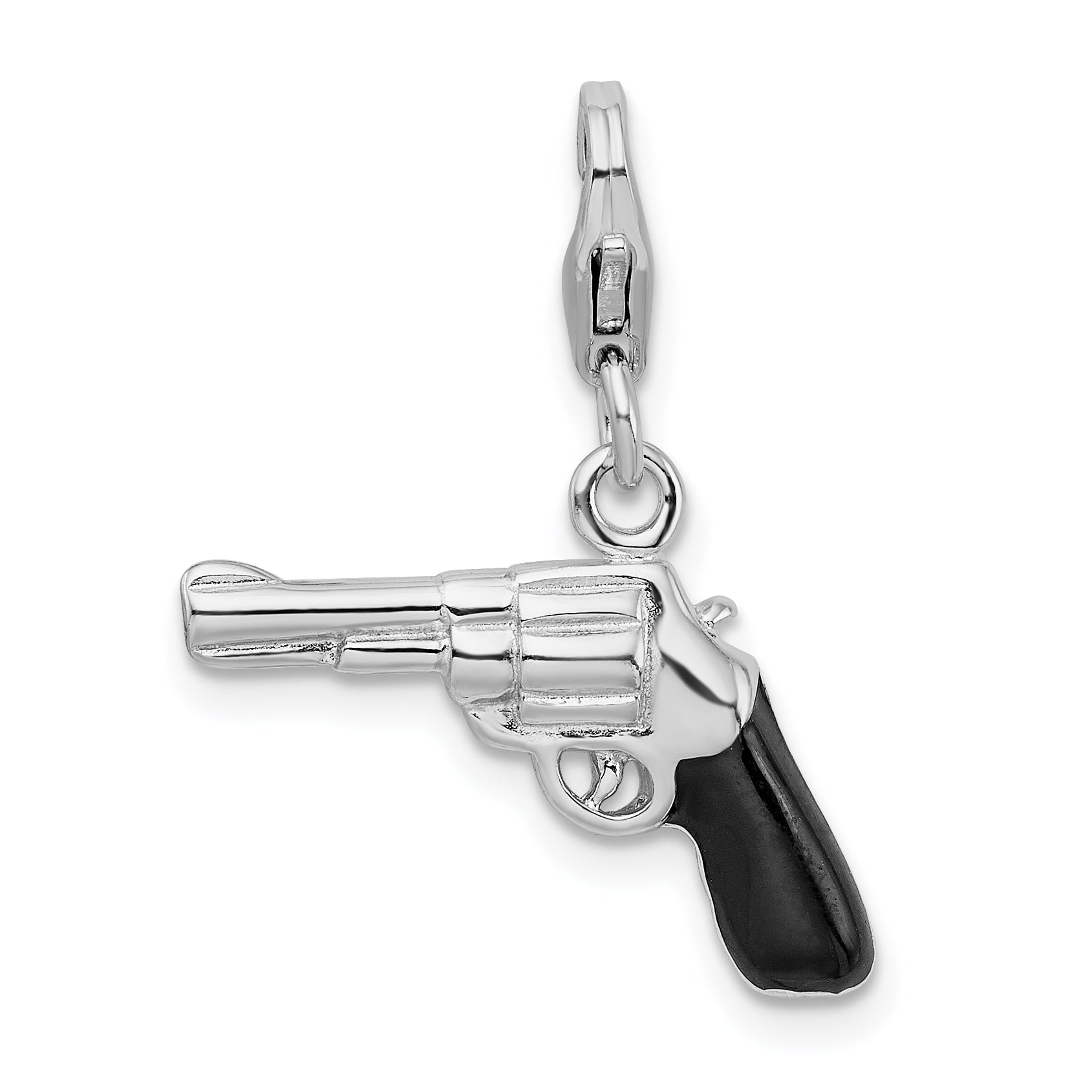 Sterling Silver 3-D Enameled Pistol w/Lobster Clasp Charm QCC472