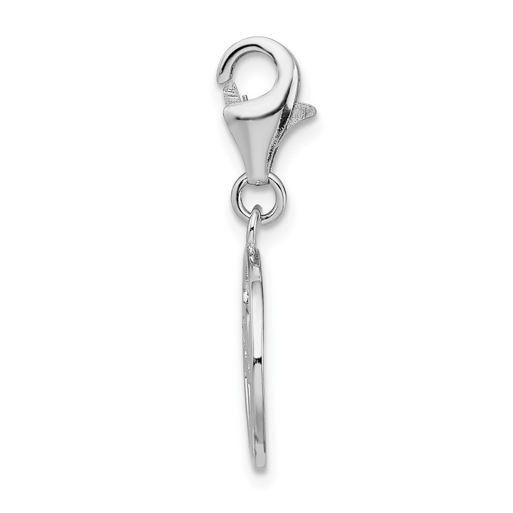 Amore La Vita Sterling Silver Rhodium-plated Polished LOVE in Open Circle Charm with Fancy Lobster Clasp