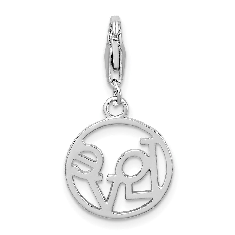 Amore La Vita Sterling Silver Rhodium-plated Polished LOVE in Open Circle Charm with Fancy Lobster Clasp