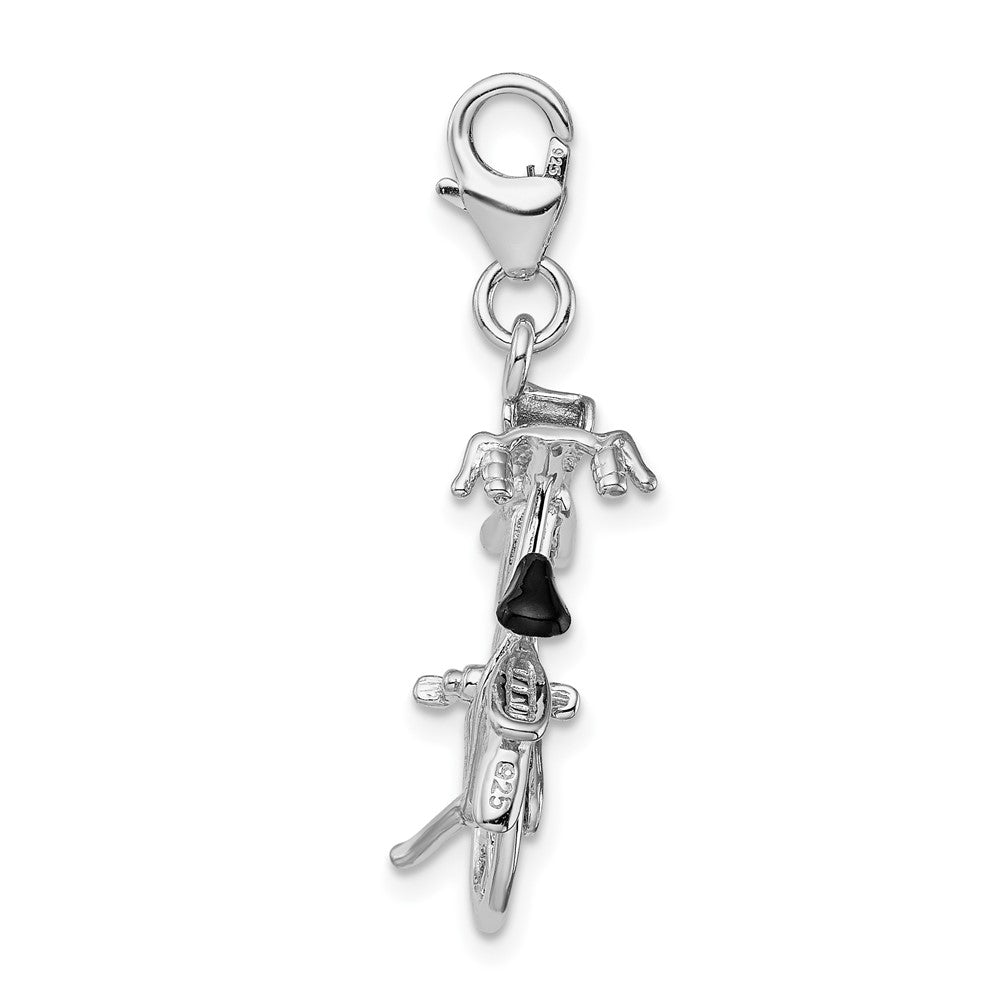 Amore La Vita Sterling Silver Rhodium-plated Polished 3-D Enameled Moveable Bicycle Charm with Fancy Lobster Clasp