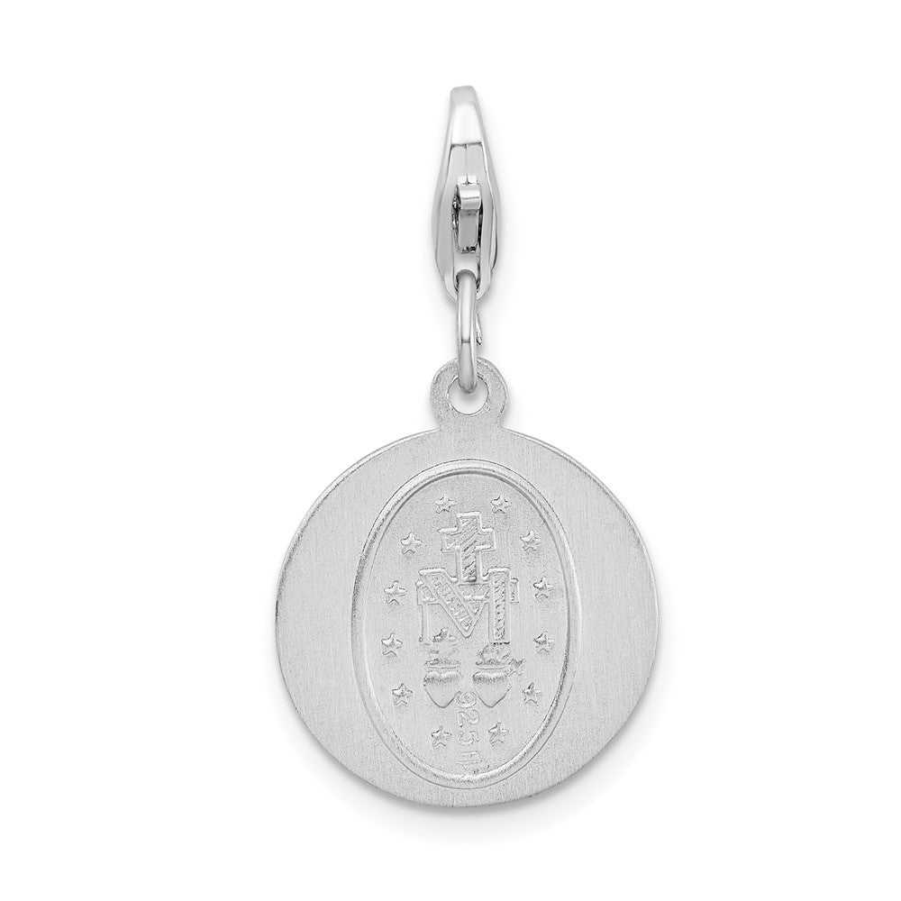 Amore La Vita Sterling Silver Rhodium-plated Polished Miraculous Medal Charm with Fancy Lobster Clasp