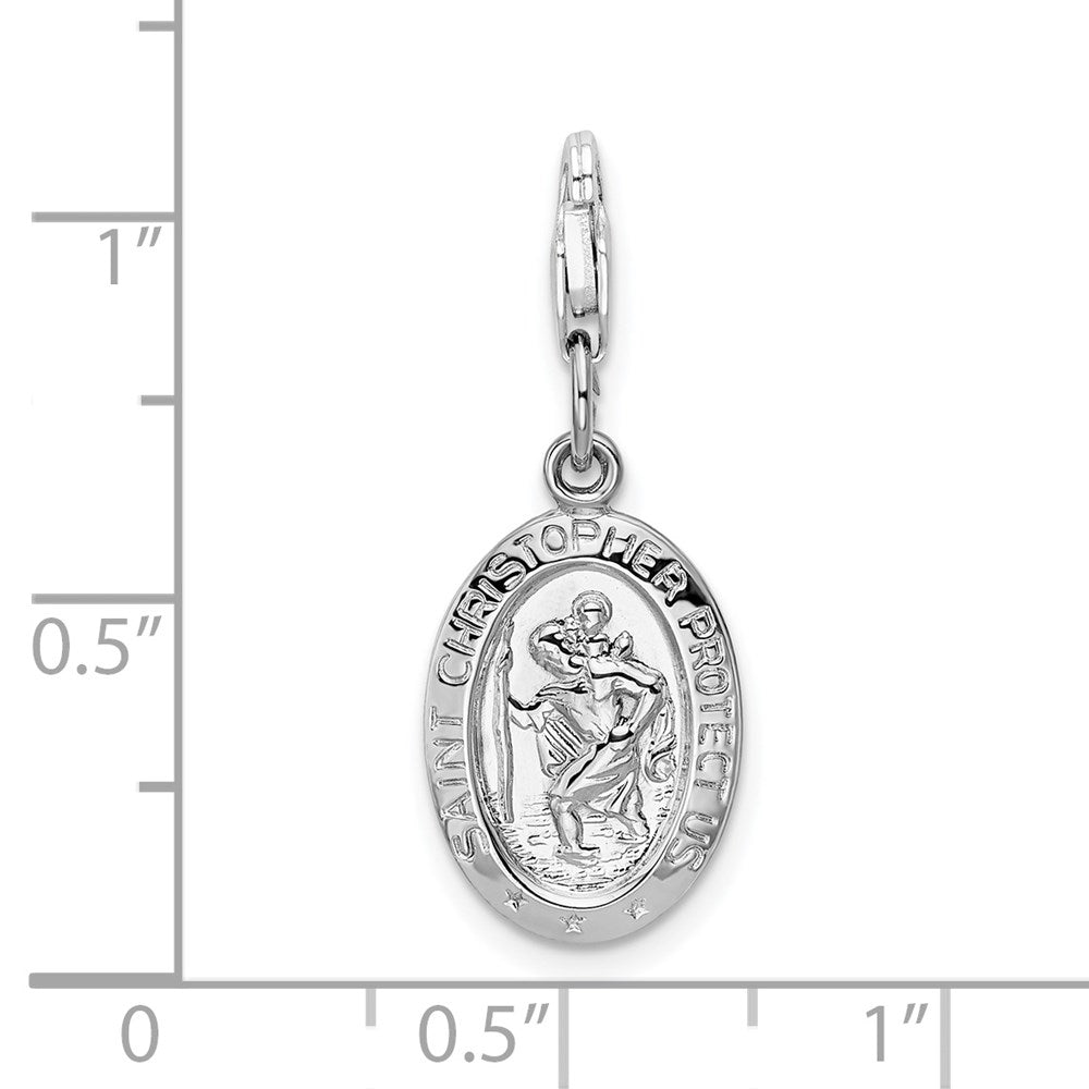 Amore La Vita Sterling Silver Rhodium-plated Polished Saint Christopher Medal Charm with Fancy Lobster Clasp