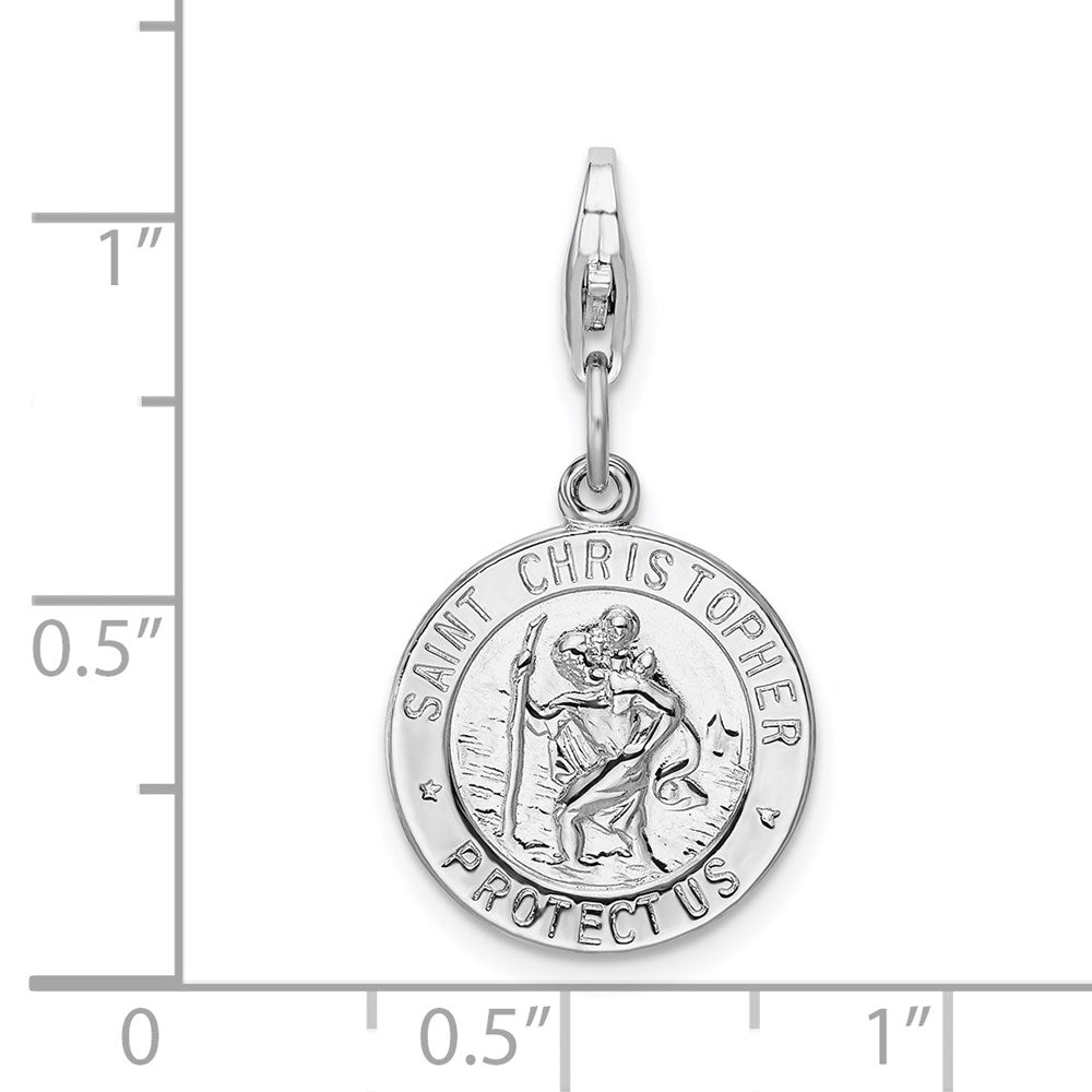 Amore La Vita Sterling Silver Rhodium-plated Polished Saint Christopher Medal Charm with Fancy Lobster Clasp