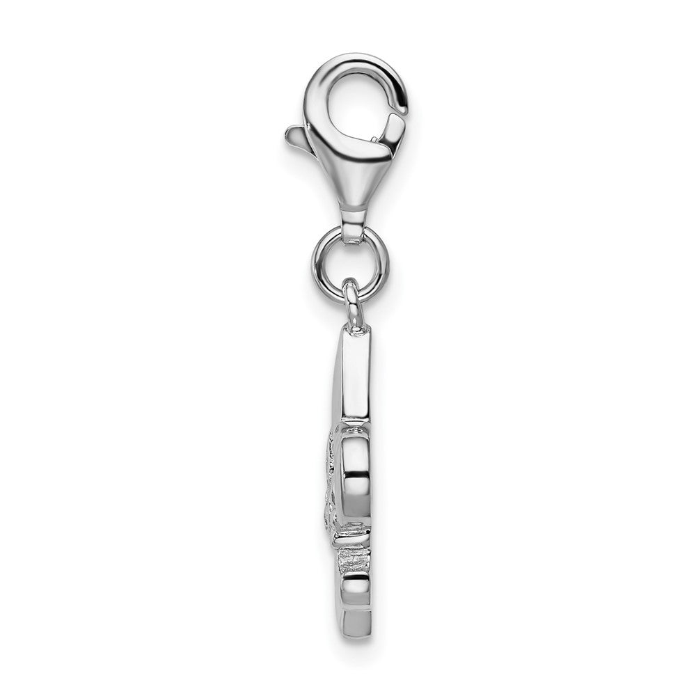 Amore La Vita Sterling Silver Rhodium-plated Polished CZ Fleur de Lis Charm with Fancy Lobster Clasp