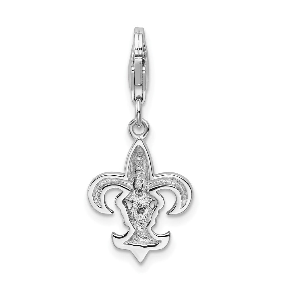 Amore La Vita Sterling Silver Rhodium-plated Polished CZ Fleur de Lis Charm with Fancy Lobster Clasp