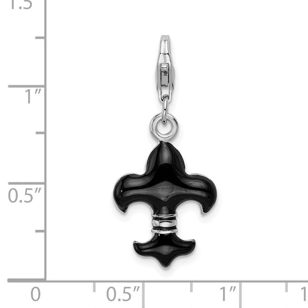 SS RH Black Enameled Fleur de Lis w/Lobster Clasp Charm