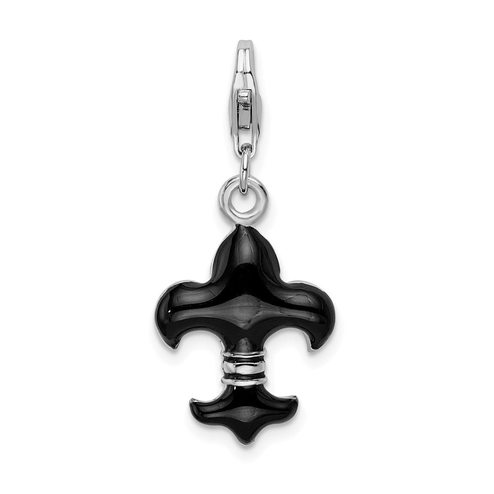 SS RH Black Enameled Fleur de Lis w/Lobster Clasp Charm