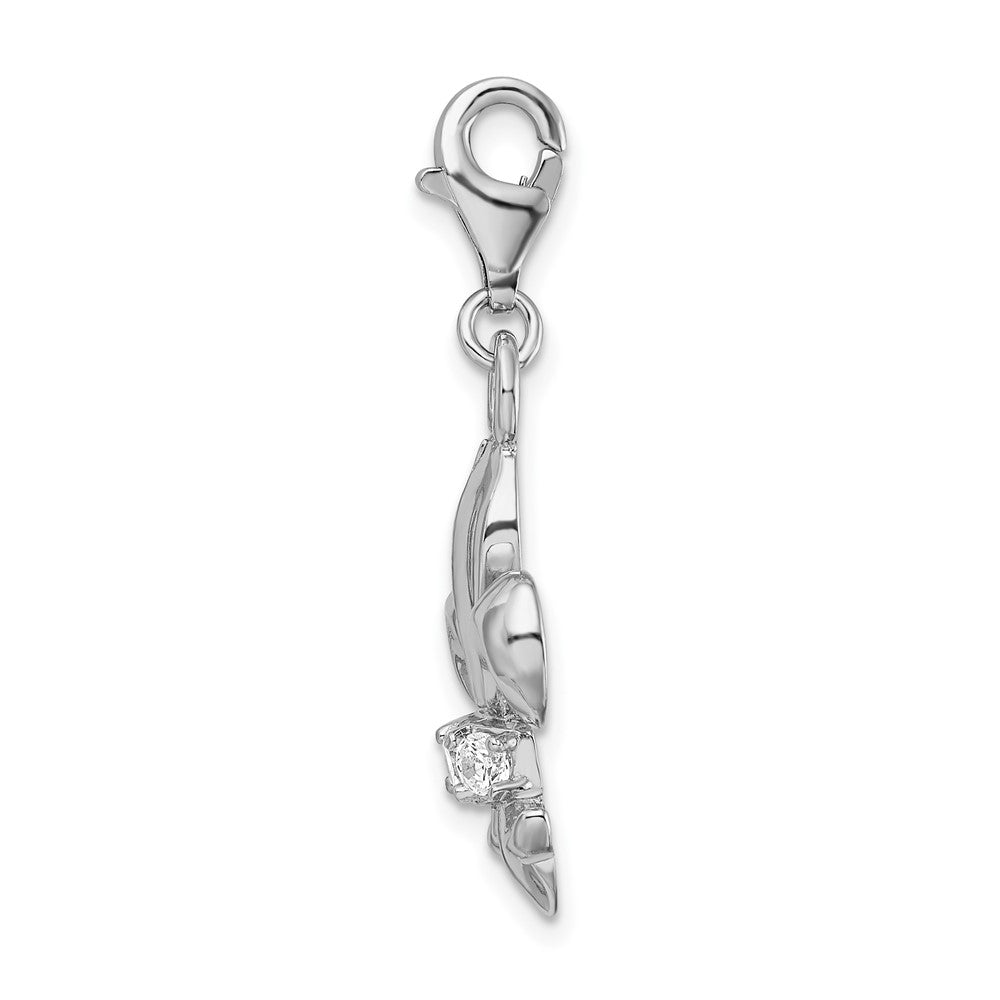 Amore La Vita Sterling Silver Rhodium-plated Polished CZ Fleur De Lis Charm with Fancy Lobster Clasp