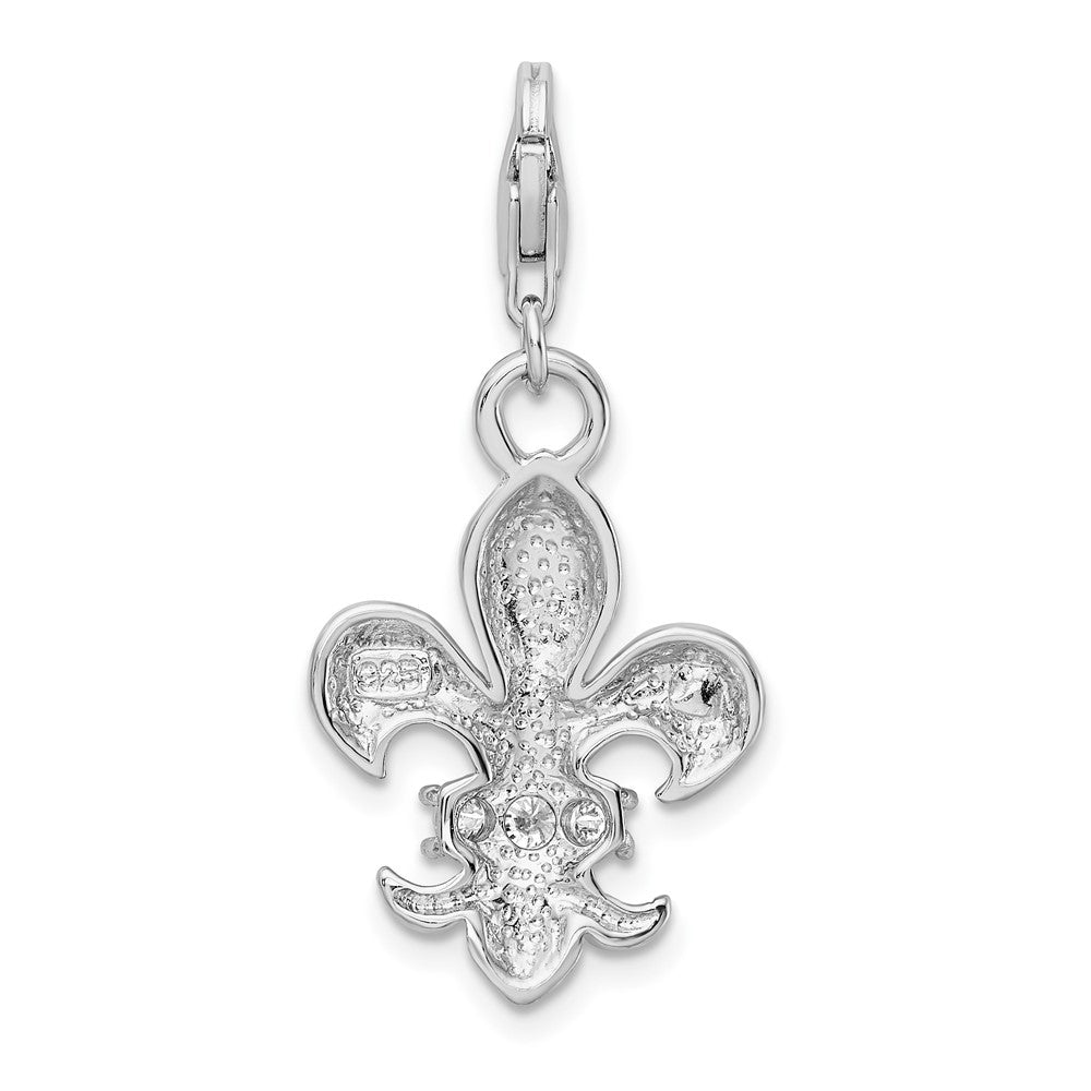 Amore La Vita Sterling Silver Rhodium-plated Polished CZ Fleur De Lis Charm with Fancy Lobster Clasp