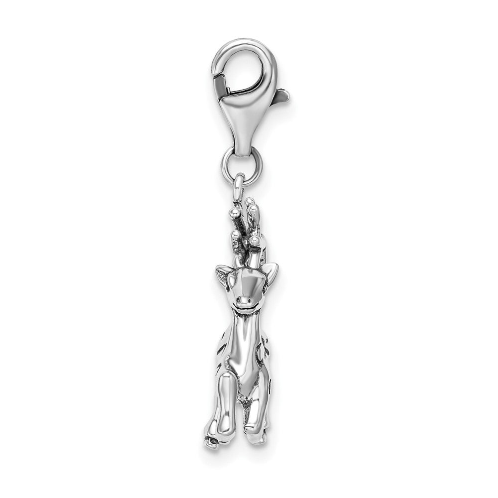 Amore La Vita Sterling Silver 3-D Polished Reindeer Charm with Fancy Lobster Clasp