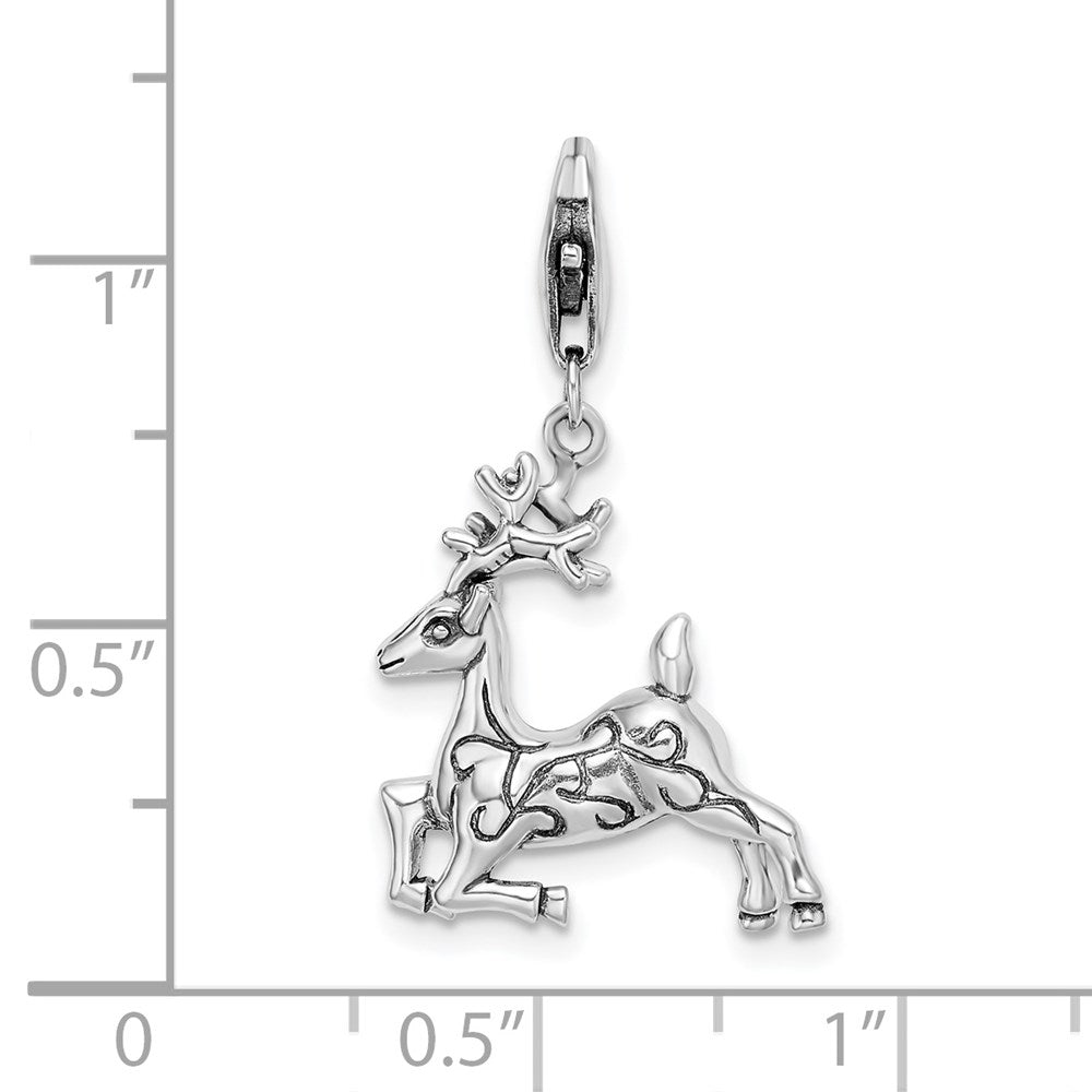 Amore La Vita Sterling Silver 3-D Polished Reindeer Charm with Fancy Lobster Clasp