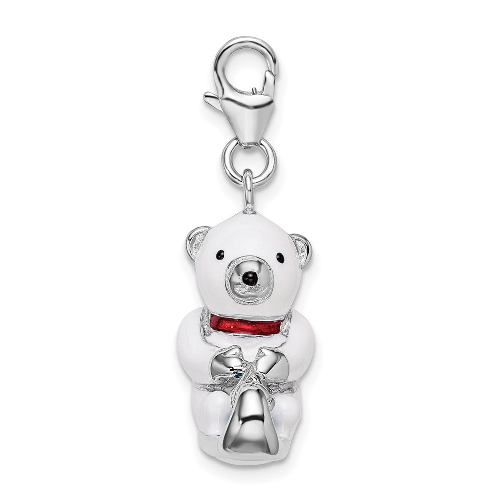 Sterling Silver 3-D Enameled Polar Bear on Sled w/Lobster Clasp Charm