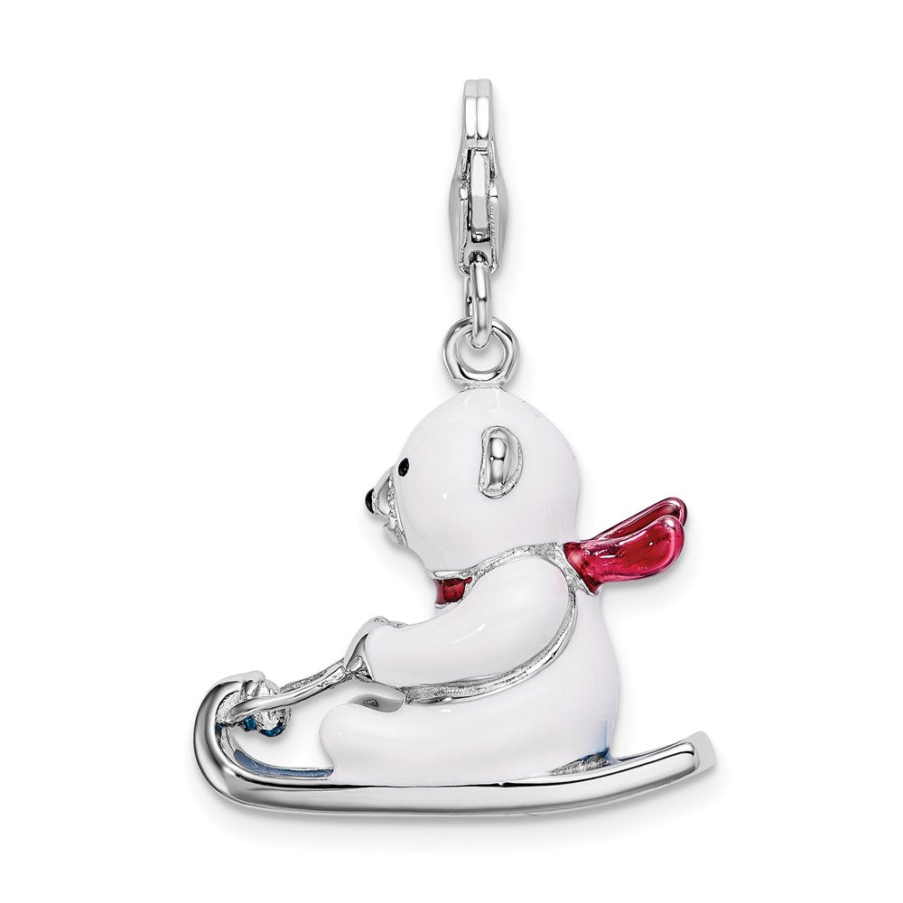 Sterling Silver 3-D Enameled Polar Bear on Sled w/Lobster Clasp Charm