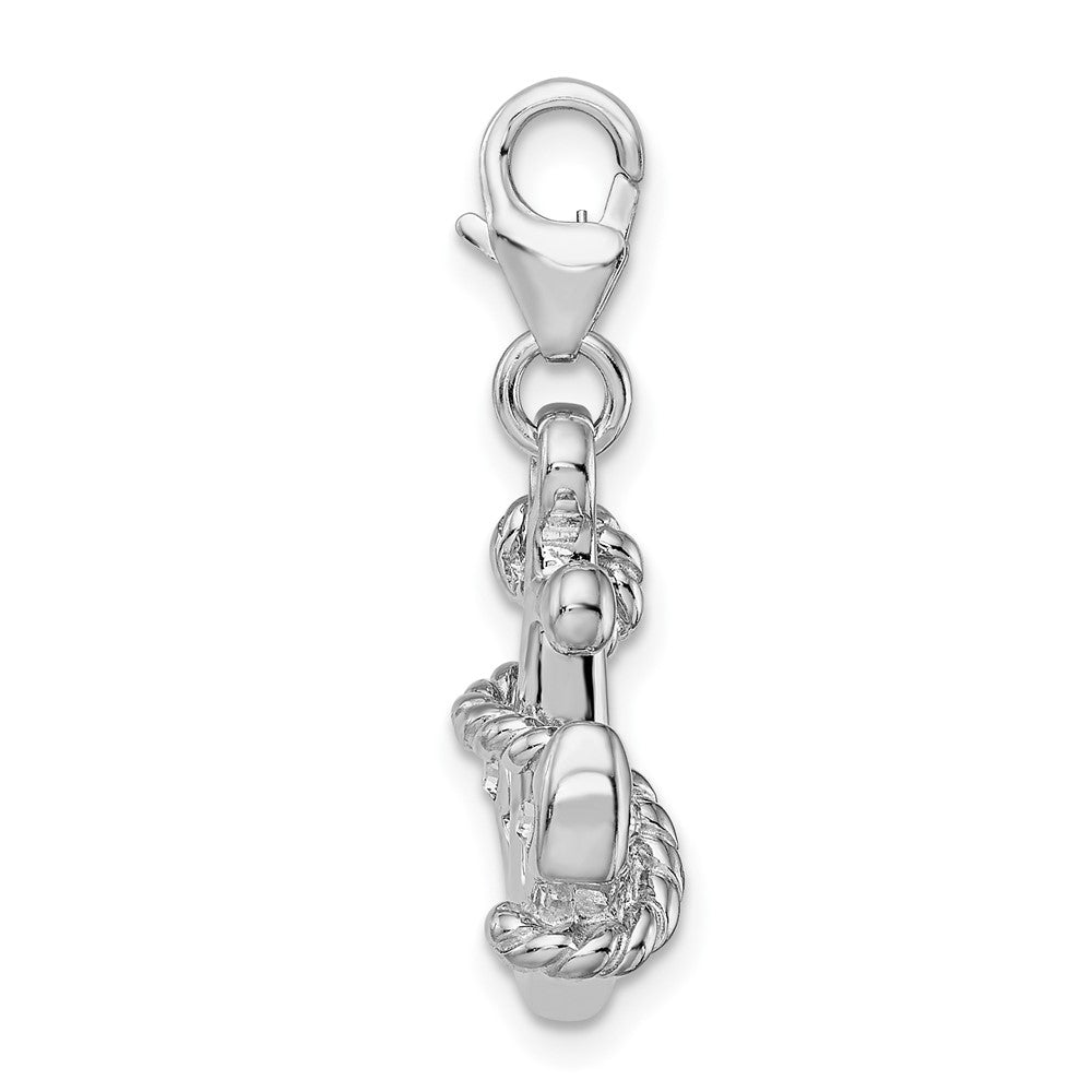 Sterling Silver Polished 3-D CZ Anchor with Lobster Clasp Charm