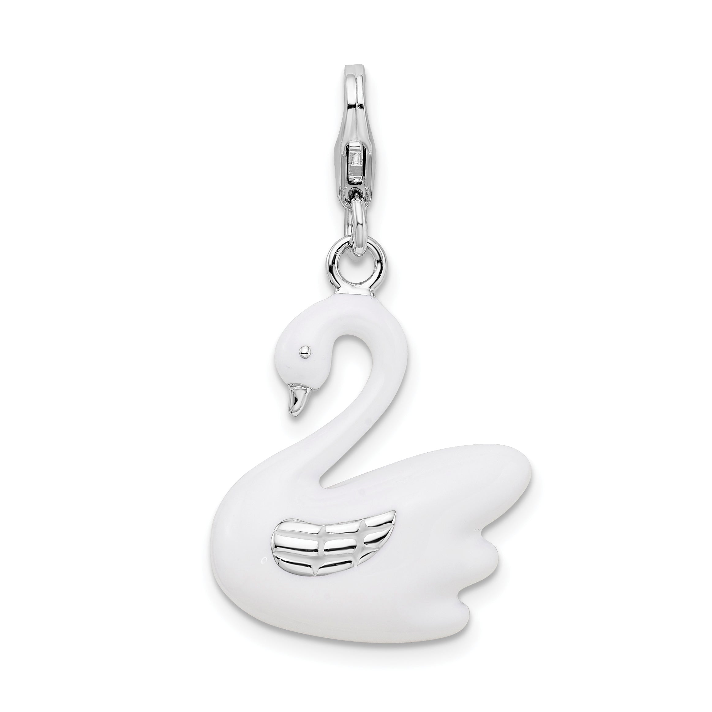 Sterling Silver 3-D Enameled Swanw/Lobster Clasp Charm QCC568