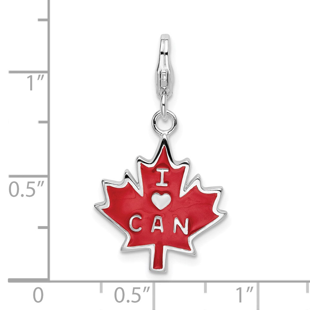 SS RH 3D Enameled I Love CAN Maple Leaf w/Lobster Clasp Charm