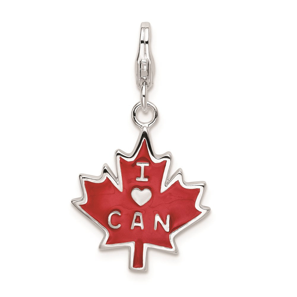 SS RH 3D Enameled I Love CAN Maple Leaf w/Lobster Clasp Charm