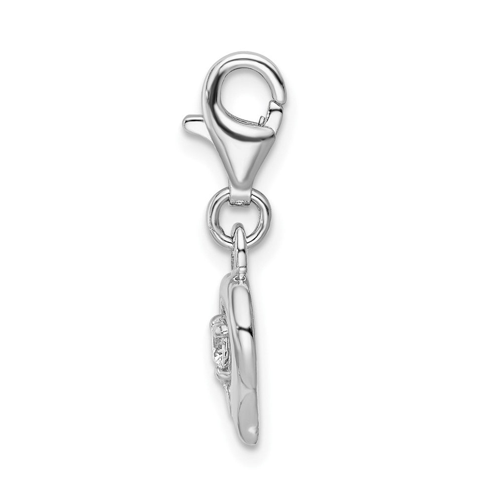 Amore La Vita Sterling Silver Rhodium-plated Polished CZ Heart Charm with Fancy Lobster Clasp