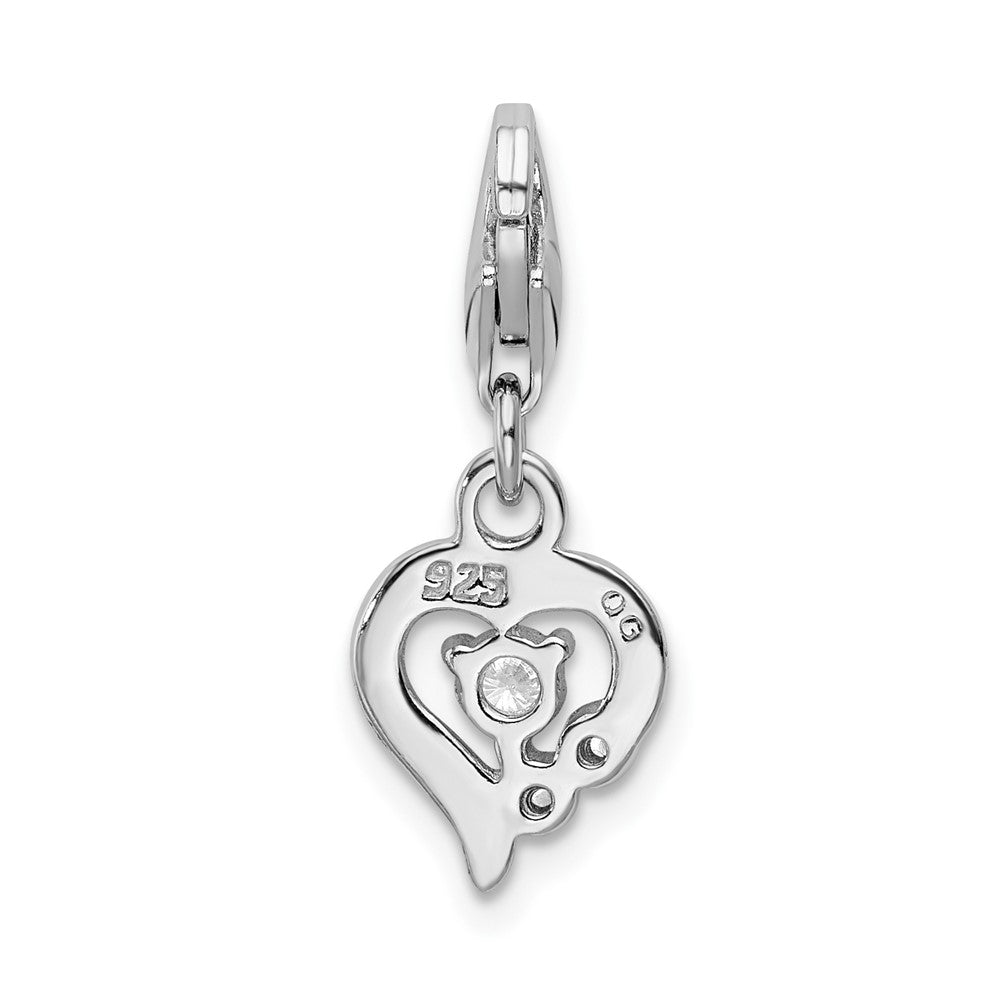 Amore La Vita Sterling Silver Rhodium-plated Polished CZ Heart Charm with Fancy Lobster Clasp