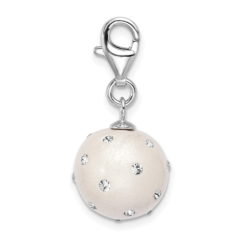 Amore La Vita Sterling Silver Rhodium-plated Polished 3-D White Ferido Stellux Crystal Ball Charm with Fancy Lobster Clasp