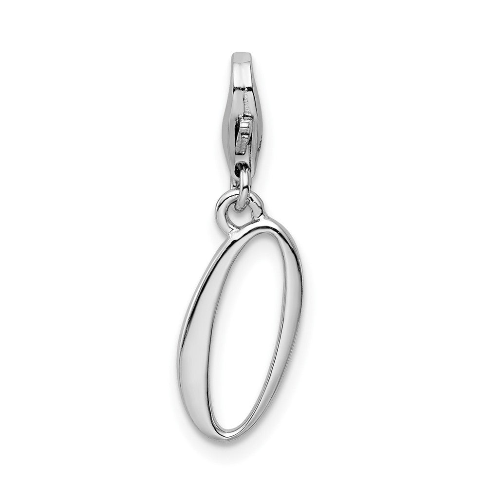 Amore La Vita Sterling Silver Rhodium-plated Polished Number 0 Charm with Fancy Lobster Clasp