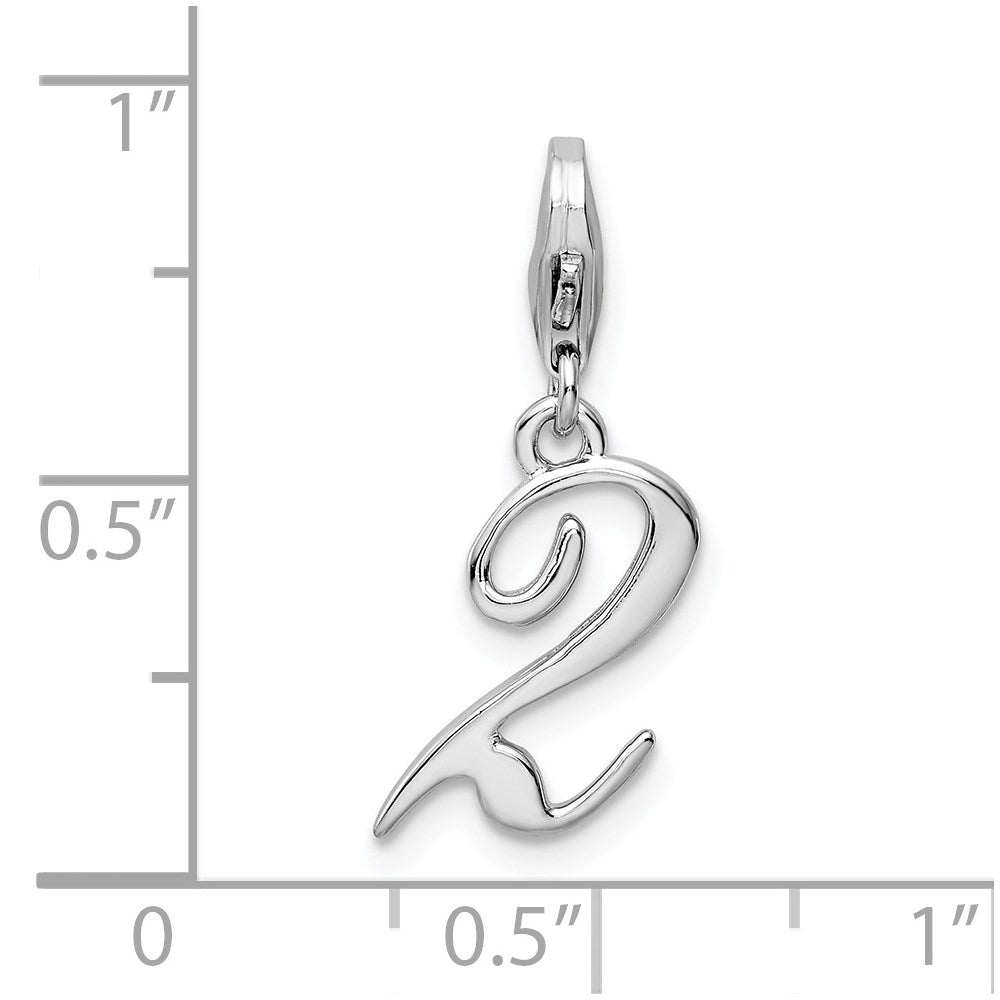 Amore La Vita Sterling Silver Rhodium-plated Polished Number 2 Charm with Fancy Lobster Clasp