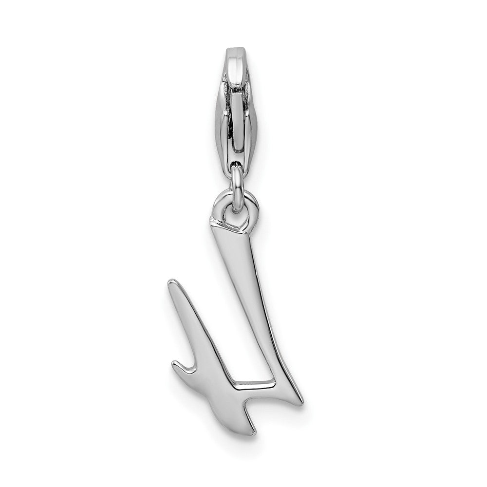 Amore La Vita Sterling Silver Rhodium-plated Polished Number 4 Charm with Fancy Lobster Clasp