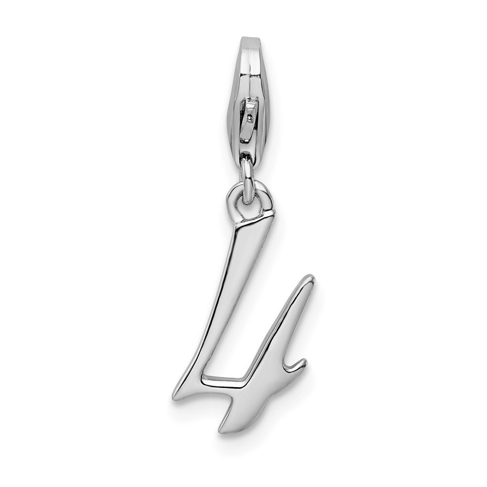 Amore La Vita Sterling Silver Rhodium-plated Polished Number 4 Charm with Fancy Lobster Clasp