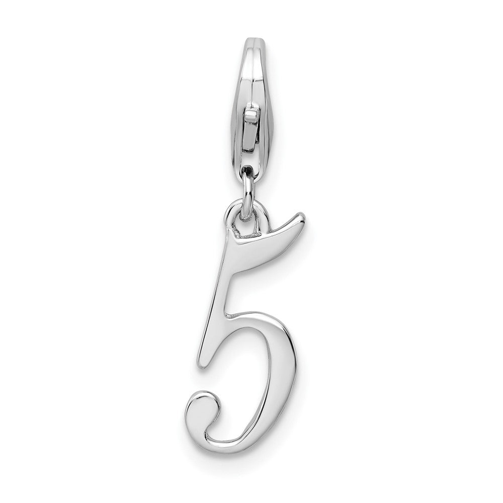 Amore La Vita Sterling Silver Rhodium-plated Polished Number 5 Charm with Fancy Lobster Clasp