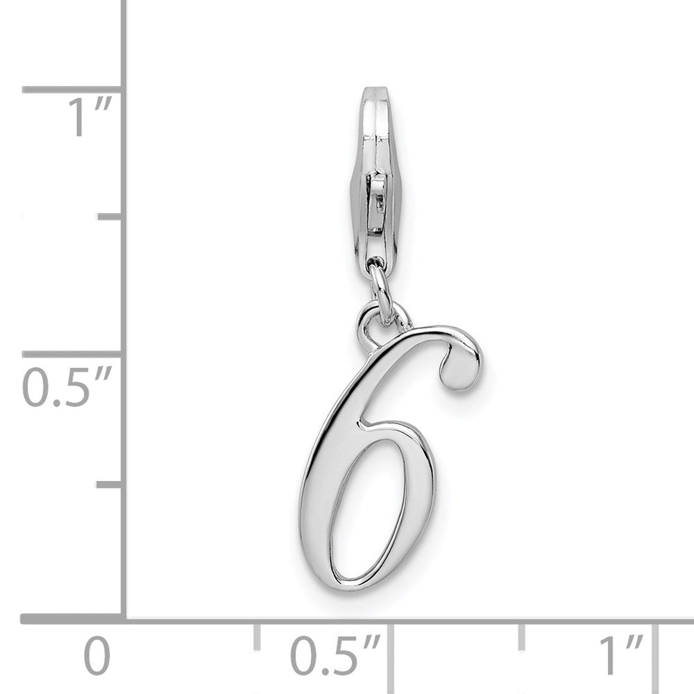 Amore La Vita Sterling Silver Rhodium-plated Polished Number 6 Charm with Fancy Lobster Clasp