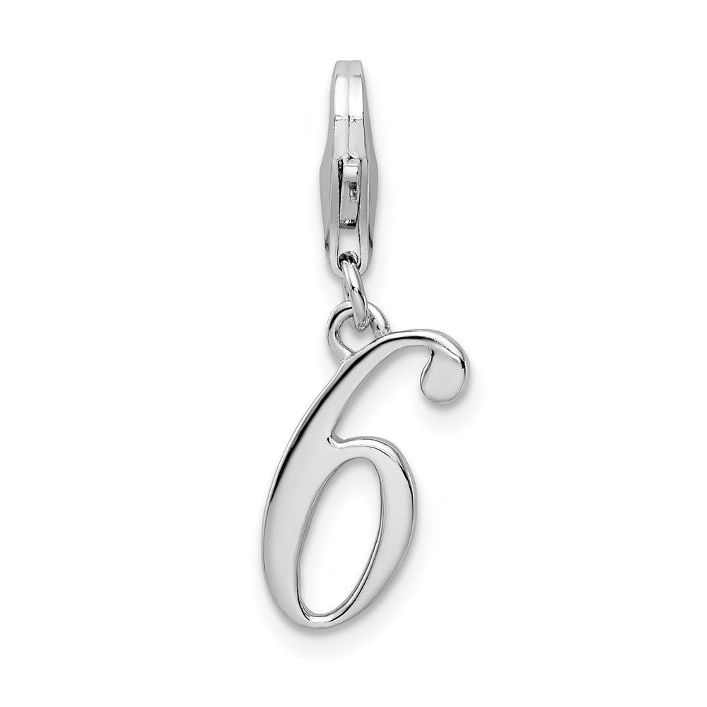 Amore La Vita Sterling Silver Rhodium-plated Polished Number 6 Charm with Fancy Lobster Clasp