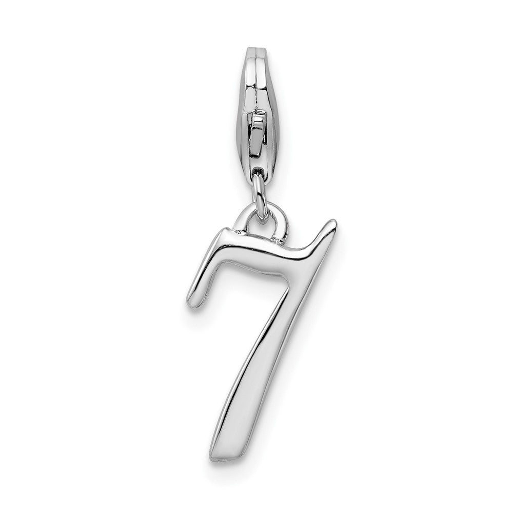 Amore La Vita Sterling Silver Rhodium-plated Polished Number 7 Charm with Fancy Lobster Clasp