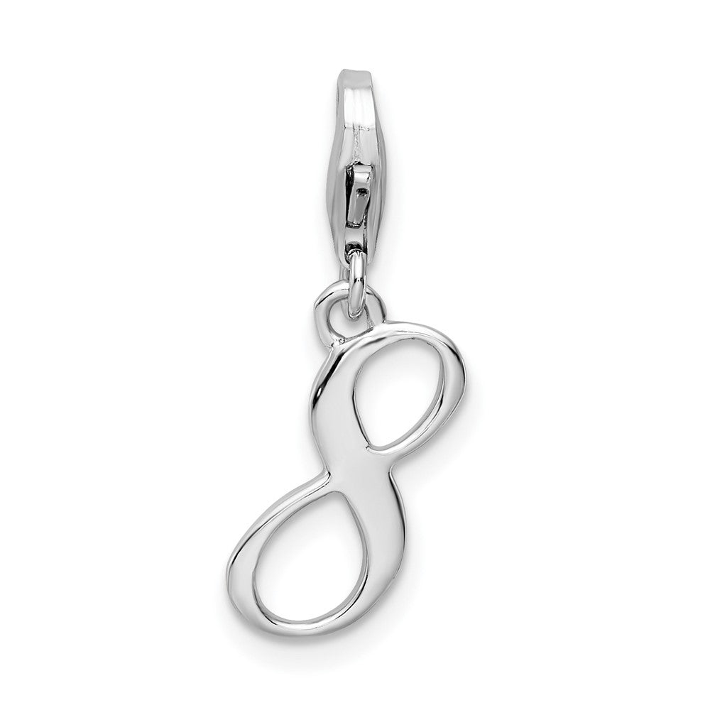 Amore La Vita Sterling Silver Rhodium-plated Polished Number 8 Charm with Fancy Lobster Clasp