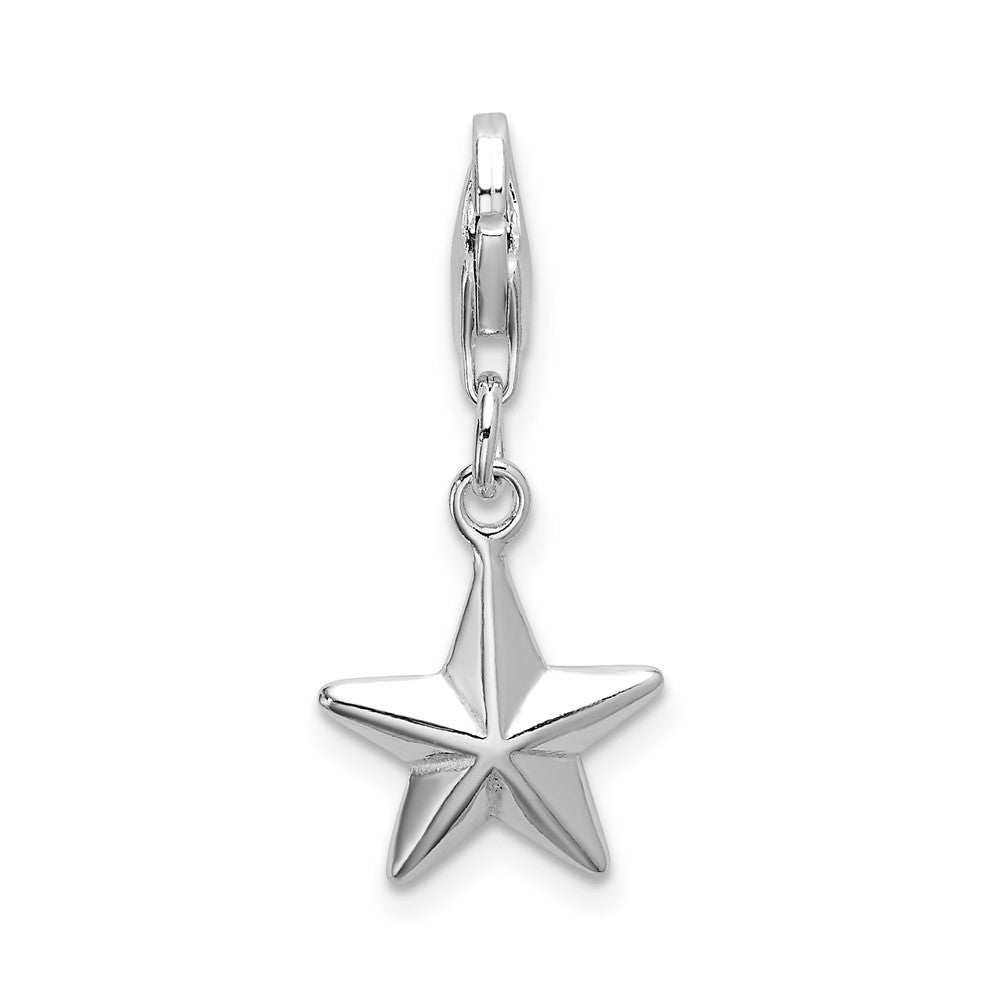 Amore La Vita Sterling Silver Rhodium-plated Polished 3-D Diamond-cut Star Charm with Fancy Lobster Clasp