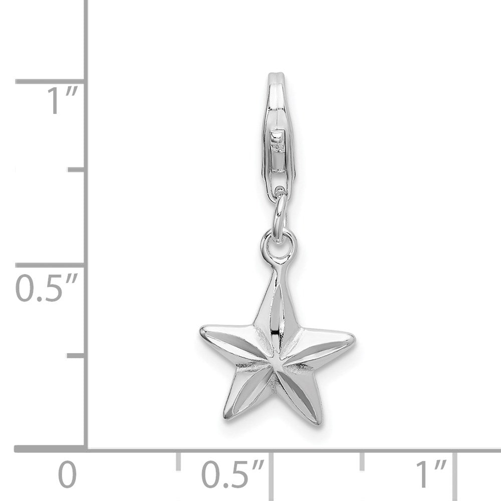 Amore La Vita Sterling Silver Rhodium-plated Polished 3-D Diamond-cut Star Charm with Fancy Lobster Clasp