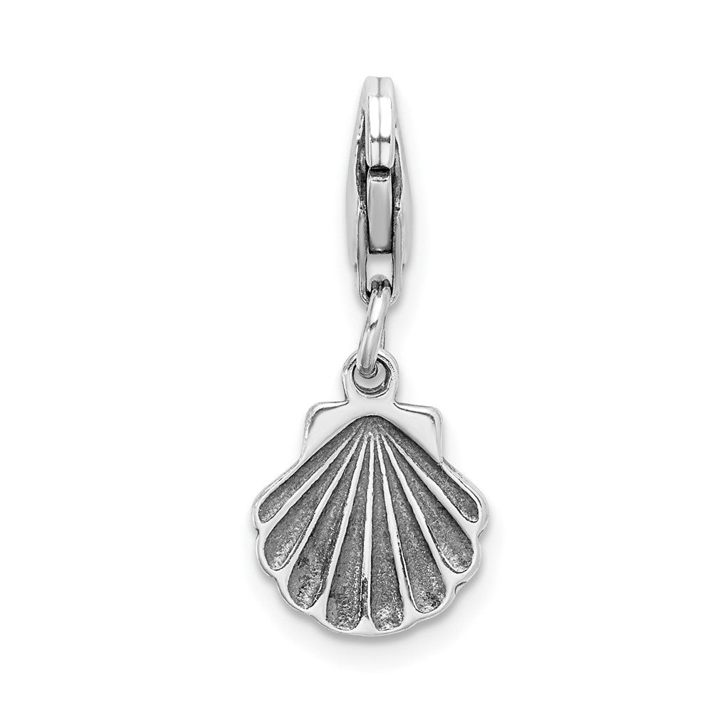 Amore La Vita Sterling Silver Rhodium-plated Polished Antiqued Clam Shell Charm with Fancy Lobster Clasp