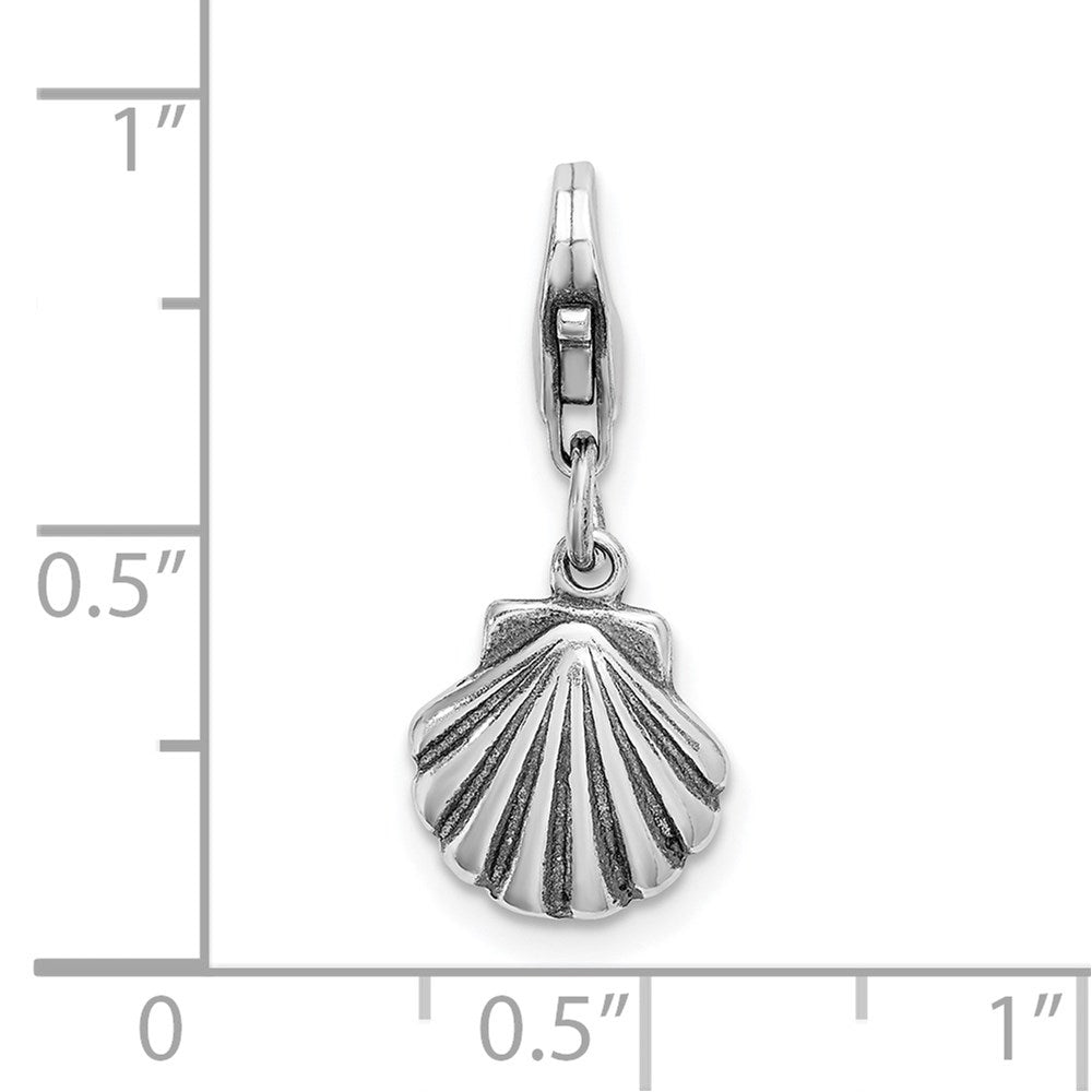 Amore La Vita Sterling Silver Rhodium-plated Polished Antiqued Clam Shell Charm with Fancy Lobster Clasp