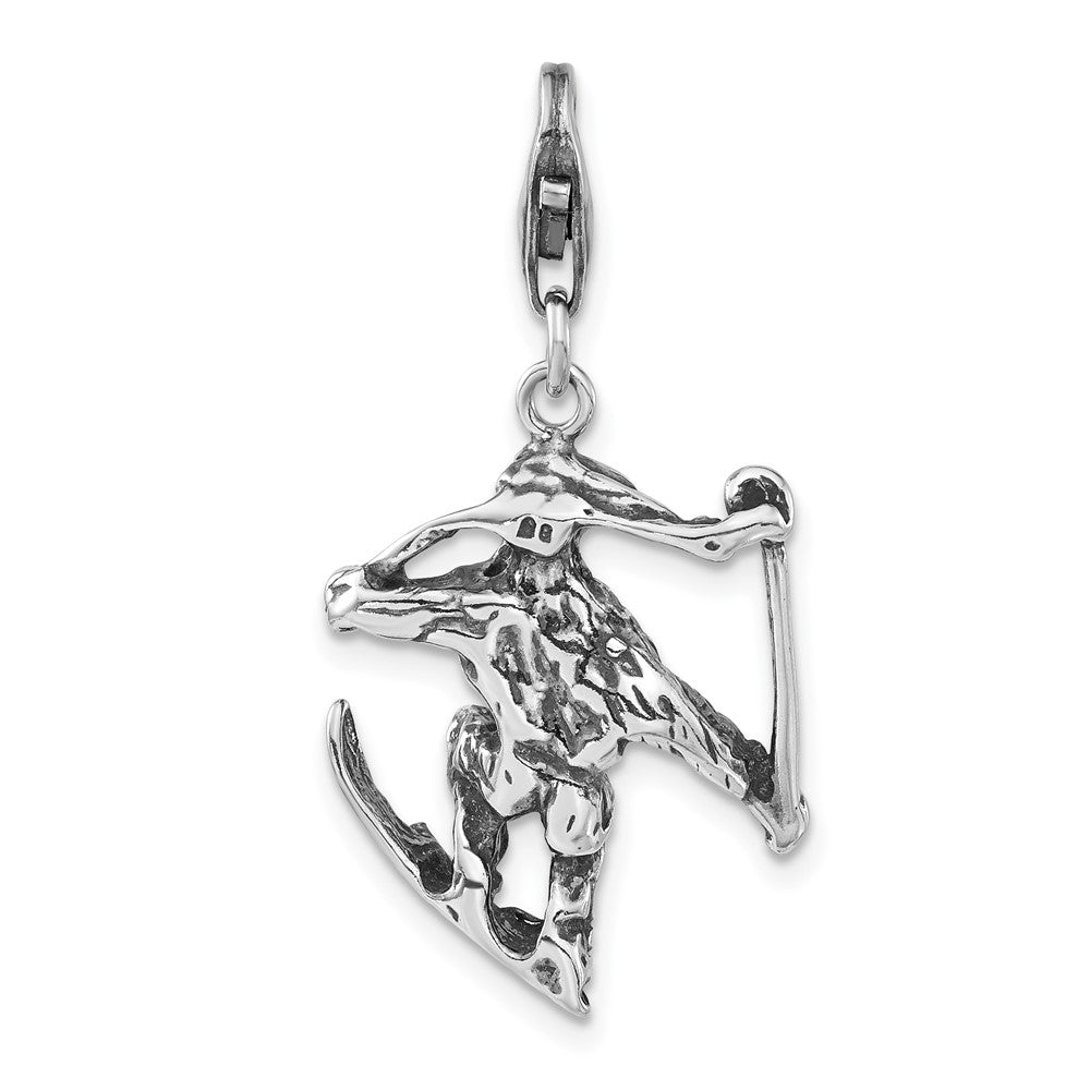 Sterling Silver 3-D Polished & Antiqued Skier w/Lobster Clasp Charm