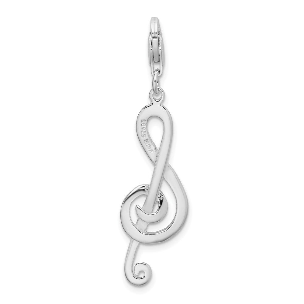 Amore La Vita Sterling Silver Rhodium-plated Polished Diamond-cut Treble Clef Charm with Fancy Lobster Clasp