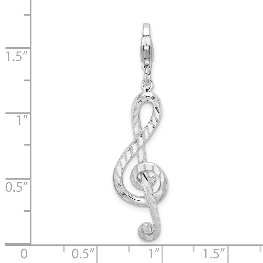 Amore La Vita Sterling Silver Rhodium-plated Polished Diamond-cut Treble Clef Charm with Fancy Lobster Clasp