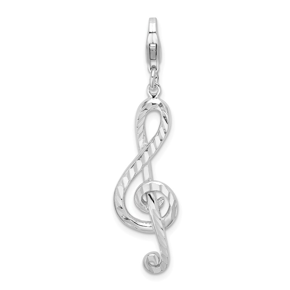 Amore La Vita Sterling Silver Rhodium-plated Polished Diamond-cut Treble Clef Charm with Fancy Lobster Clasp