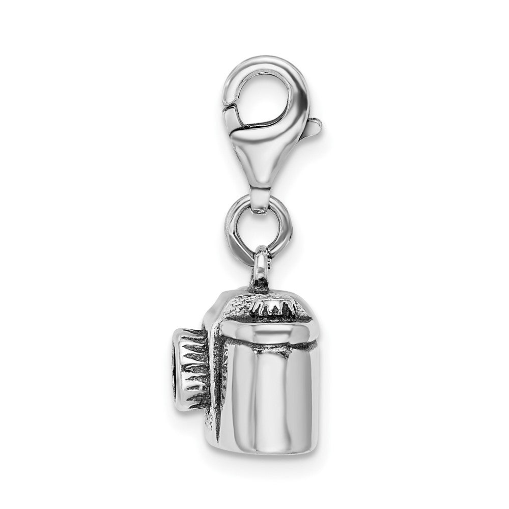 Amore La Vita Sterling Silver Rhodium-plated Polished 3-D Antiqued Camera Charm with Fancy Lobster Clasp