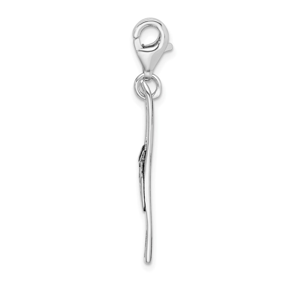 Amore La Vita Sterling Silver Rhodium-plated Polished 3-D Antiqued Skis Charm with Fancy Lobster Clasp