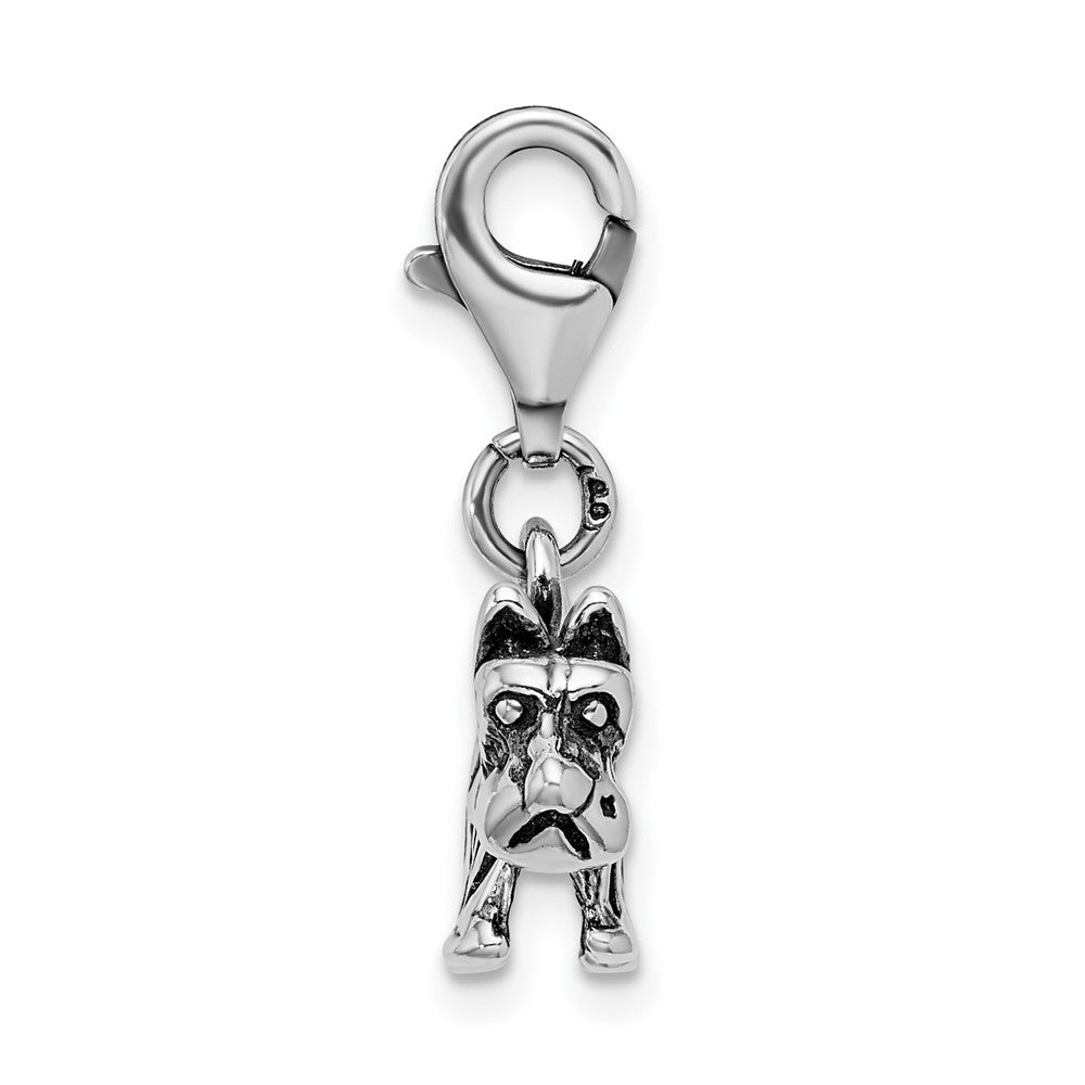 Amore La Vita Sterling Silver Rhodium-plated Polished 3-D Antiqued Scottie Dog Charm with Fancy Lobster Clasp