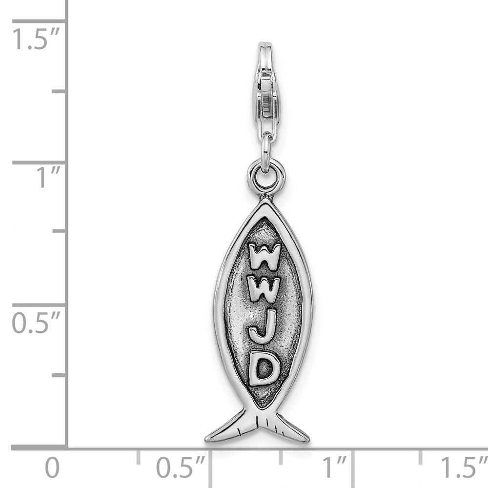 Amore La Vita Sterling Silver Rhodium-plated Polished Antiqued WWJD Ichthus Charm with Fancy Lobster Clasp