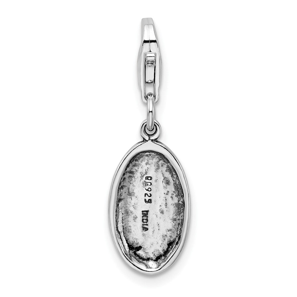 Amore La Vita Sterling Silver Rhodium-plated Polished Antiqued SURVIVOR Charm with Fancy Lobster Clasp