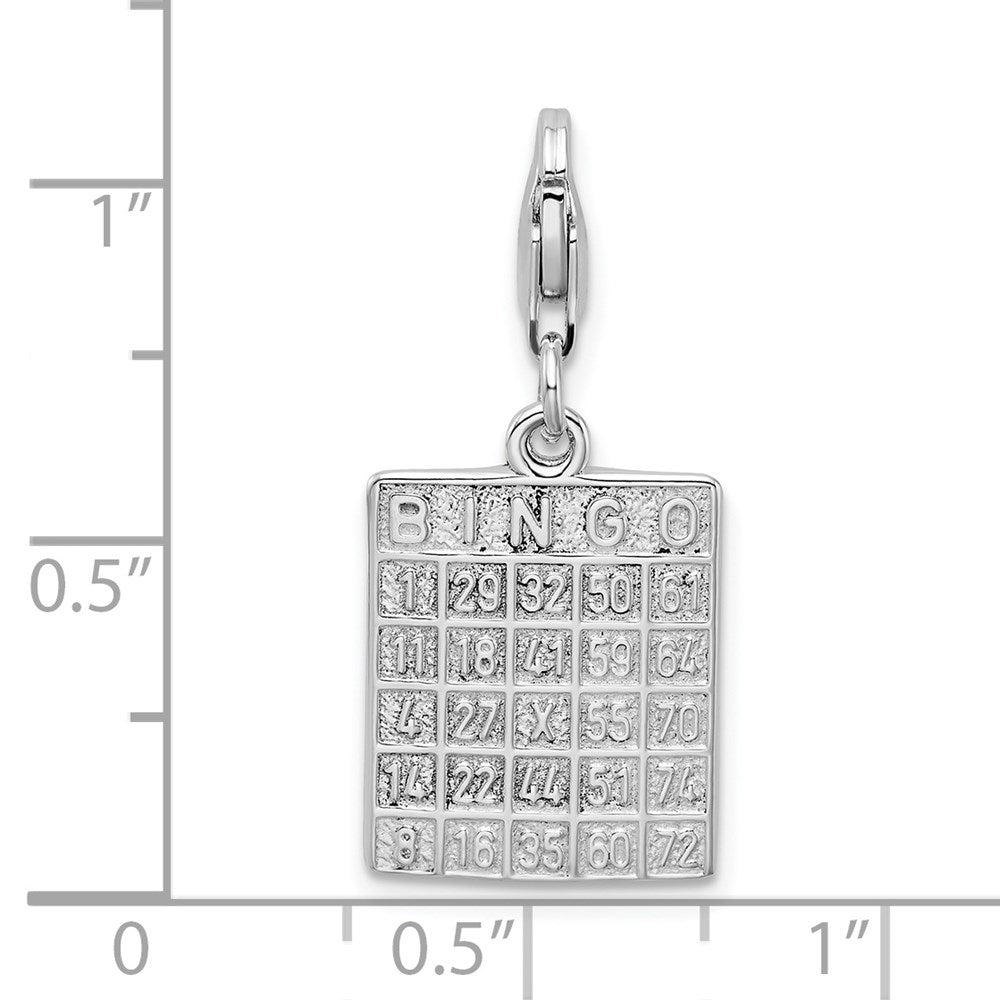 Amore La Vita Sterling Silver Rhodium-plated Polished Bingo Card Charm with Fancy Lobster Clasp