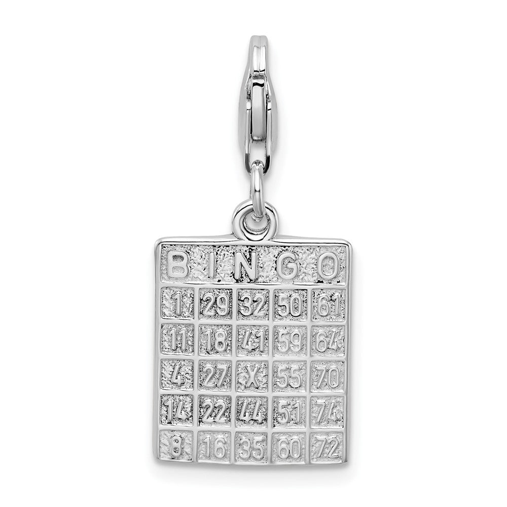 Amore La Vita Sterling Silver Rhodium-plated Polished Bingo Card Charm with Fancy Lobster Clasp